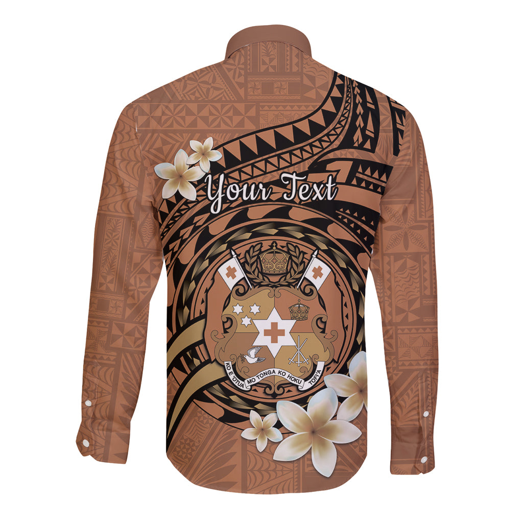 Personalised Tonga Emancipation Day Long Sleeve Button Shirt Tongan Ngatu Pattern - Brown Version LT14 - Polynesian Pride