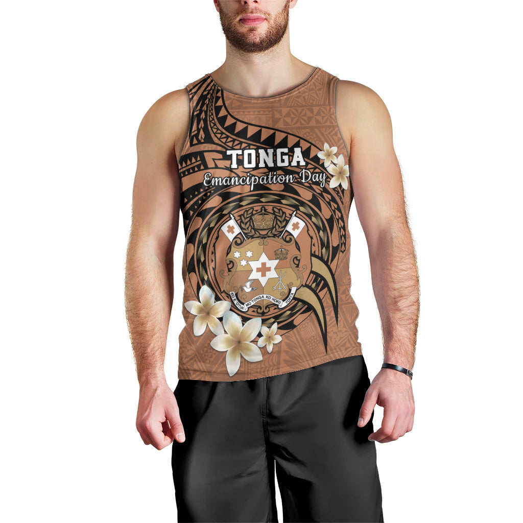 Personalised Tonga Emancipation Day Men Tank Top Tongan Ngatu Pattern - Brown Version LT14 - Polynesian Pride