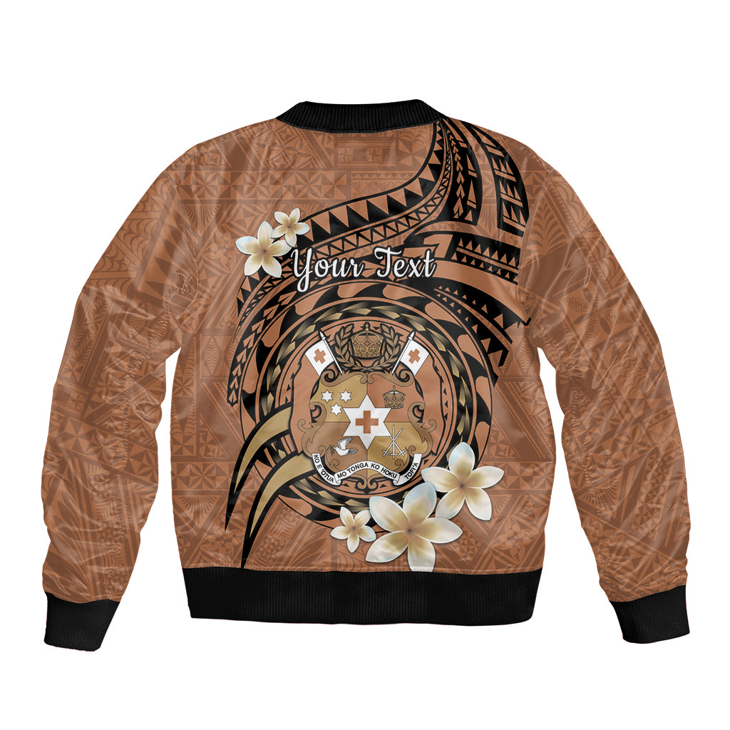 Personalised Tonga Emancipation Day Sleeve Zip Bomber Jacket Tongan Ngatu Pattern - Brown Version