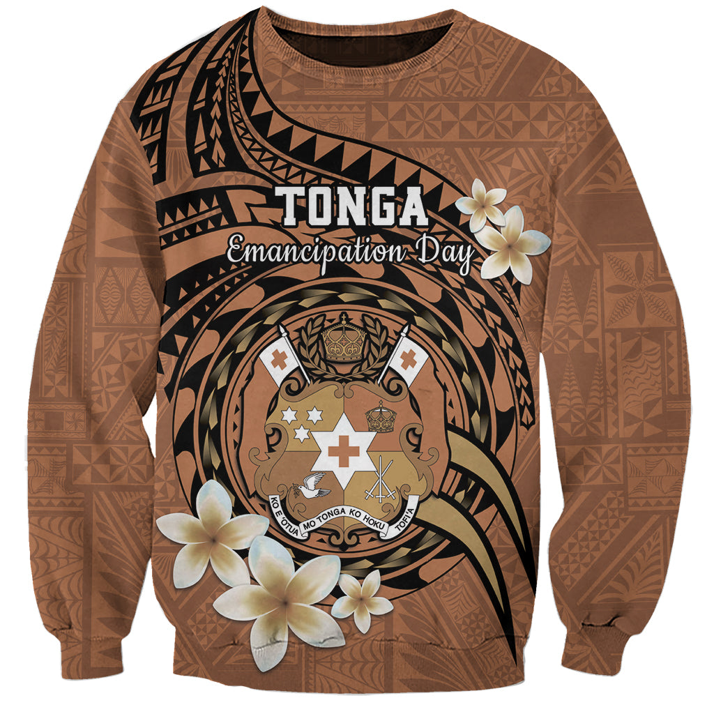 Personalised Tonga Emancipation Day Sweatshirt Tongan Ngatu Pattern - Brown Version LT14 Unisex Brown - Polynesian Pride