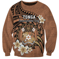 Personalised Tonga Emancipation Day Sweatshirt Tongan Ngatu Pattern - Brown Version LT14 Unisex Brown - Polynesian Pride