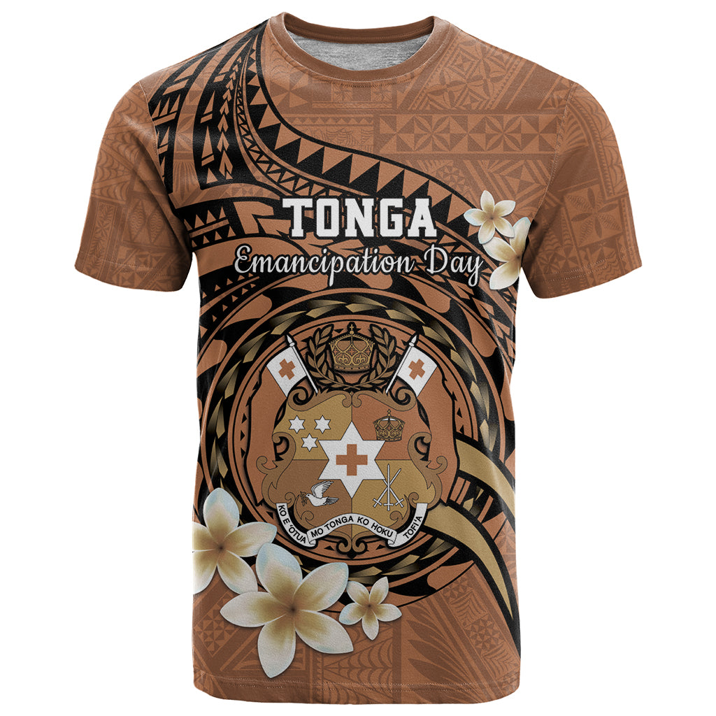 Personalised Tonga Emancipation Day T Shirt Tongan Ngatu Pattern - Brown Version LT14 Brown - Polynesian Pride