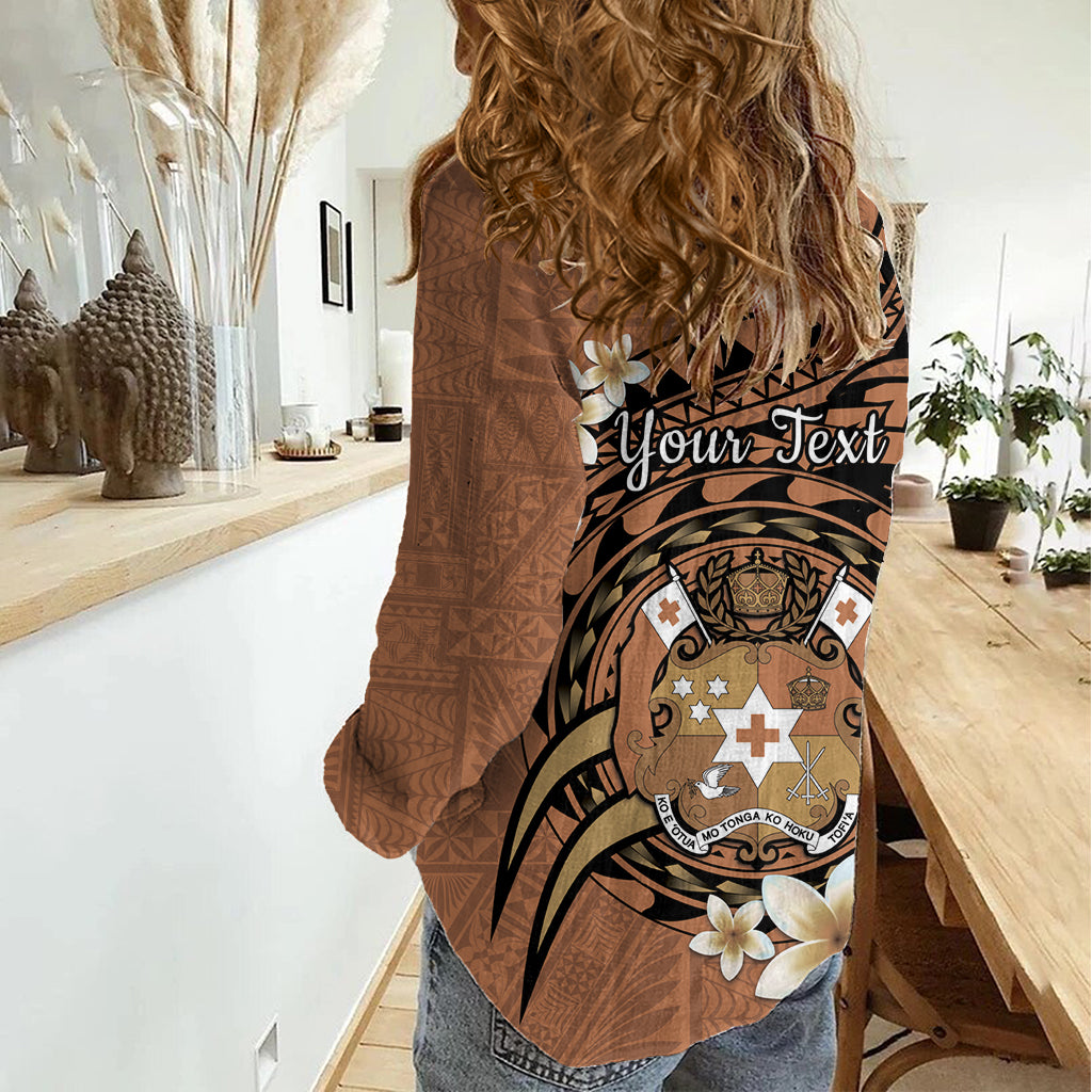 Personalised Tonga Emancipation Day Women Casual Shirt Tongan Ngatu Pattern - Brown Version LT14 - Polynesian Pride