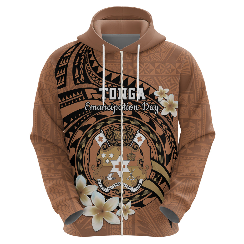 Personalised Tonga Emancipation Day Zip Hoodie Tongan Ngatu Pattern - Brown Version LT14 - Polynesian Pride
