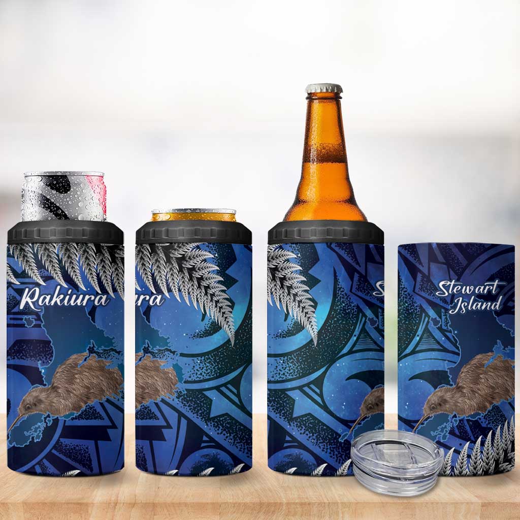 New Zealand Stewart Island 4 in 1 Can Cooler Tumbler Rakiura Kiwi Maori Glowing Sky