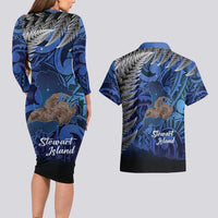 New Zealand Stewart Island Couples Matching Long Sleeve Bodycon Dress and Hawaiian Shirt Rakiura Kiwi Maori Glowing Sky