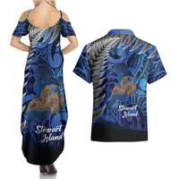 New Zealand Stewart Island Couples Matching Summer Maxi Dress and Hawaiian Shirt Rakiura Kiwi Maori Glowing Sky