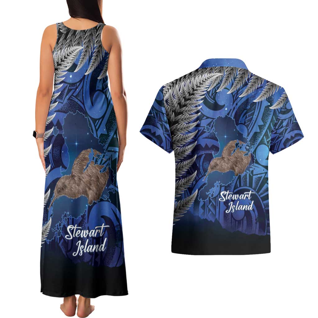 New Zealand Stewart Island Couples Matching Tank Maxi Dress and Hawaiian Shirt Rakiura Kiwi Maori Glowing Sky