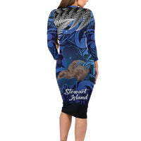 New Zealand Stewart Island Family Matching Long Sleeve Bodycon Dress and Hawaiian Shirt Rakiura Kiwi Maori Glowing Sky