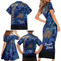 New Zealand Stewart Island Family Matching Short Sleeve Bodycon Dress and Hawaiian Shirt Rakiura Kiwi Maori Glowing Sky