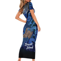 New Zealand Stewart Island Family Matching Short Sleeve Bodycon Dress and Hawaiian Shirt Rakiura Kiwi Maori Glowing Sky