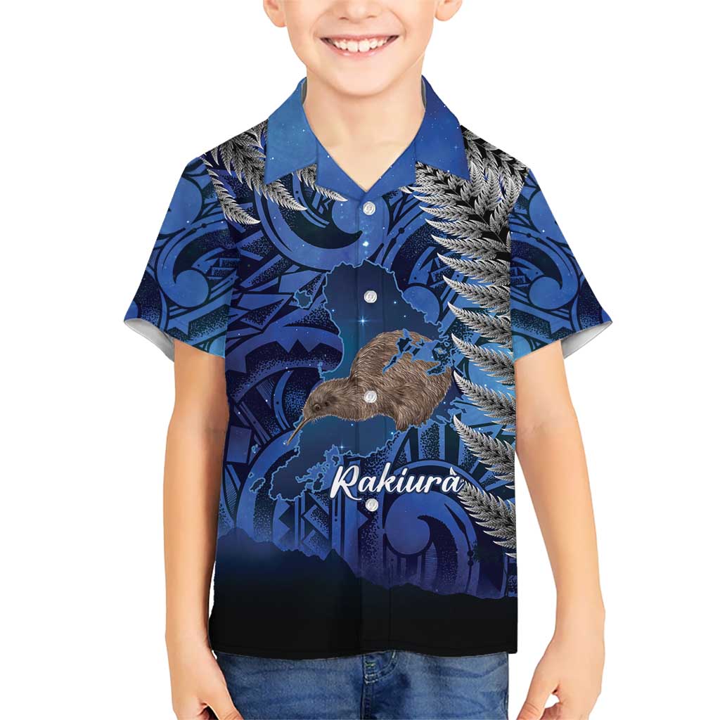 New Zealand Stewart Island Kid Hawaiian Shirt Rakiura Kiwi Maori Glowing Sky