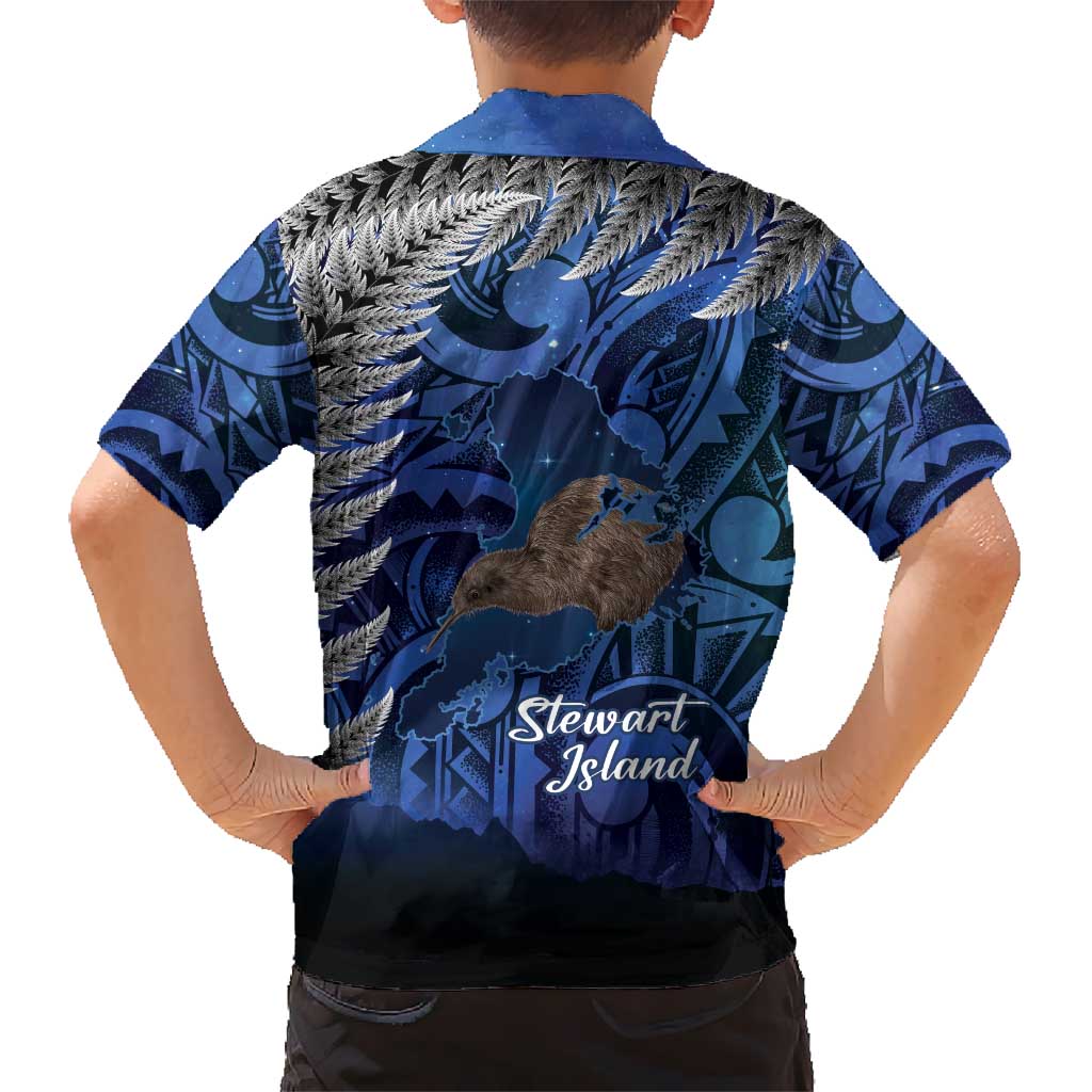 New Zealand Stewart Island Kid Hawaiian Shirt Rakiura Kiwi Maori Glowing Sky