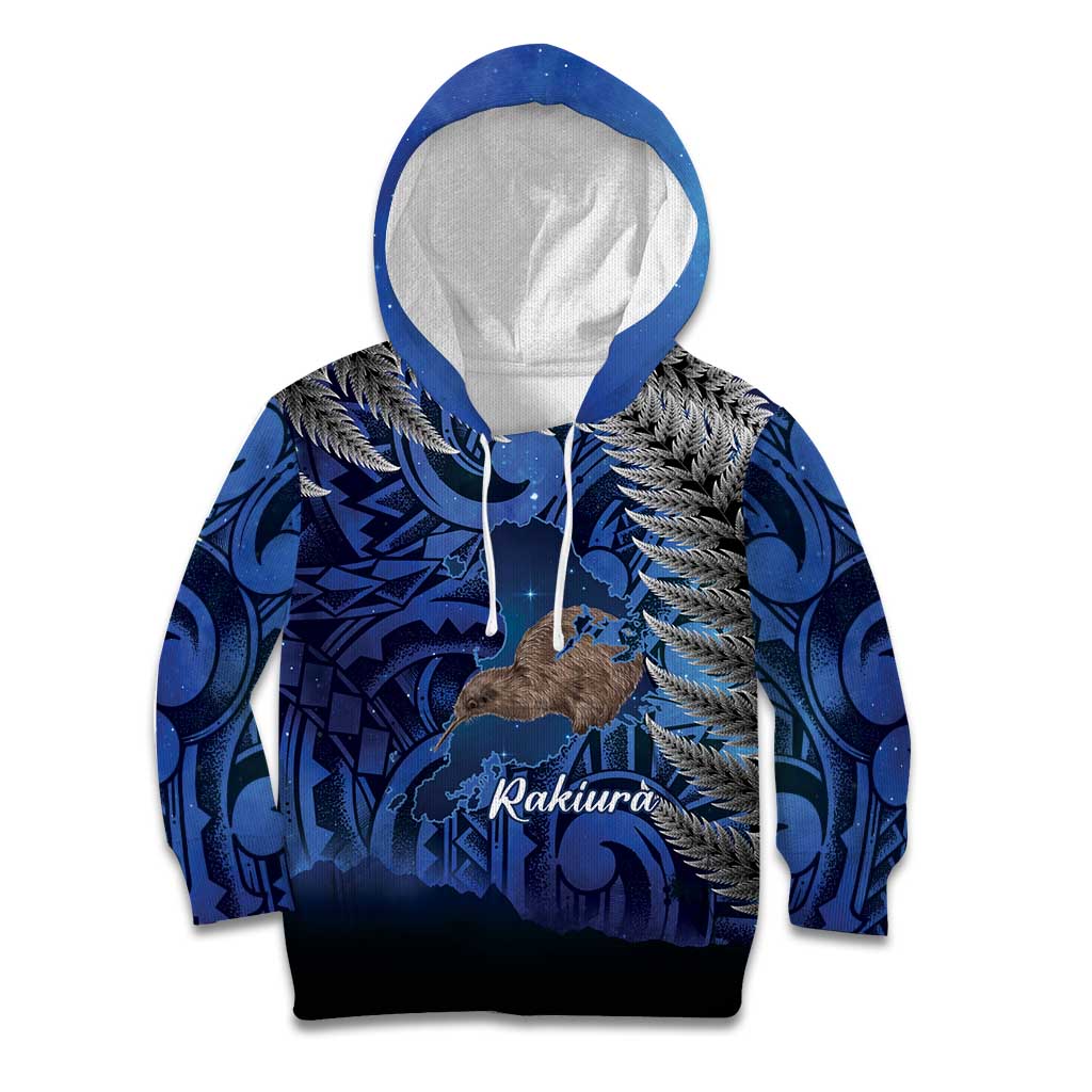 New Zealand Stewart Island Kid Hoodie Rakiura Kiwi Maori Glowing Sky