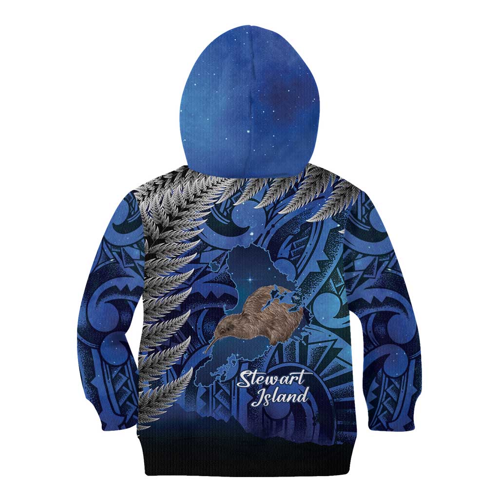 New Zealand Stewart Island Kid Hoodie Rakiura Kiwi Maori Glowing Sky