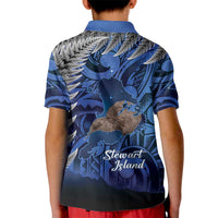 New Zealand Stewart Island Kid Polo Shirt Rakiura Kiwi Maori Glowing Sky