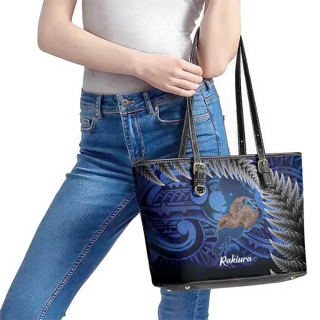 New Zealand Stewart Island Leather Tote Bag Rakiura Kiwi Maori Glowing Sky