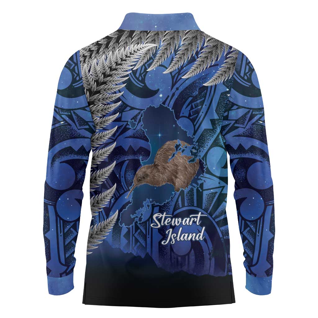 New Zealand Stewart Island Long Sleeve Polo Shirt Rakiura Kiwi Maori Glowing Sky