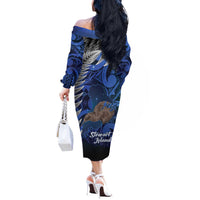 New Zealand Stewart Island Off The Shoulder Long Sleeve Dress Rakiura Kiwi Maori Glowing Sky