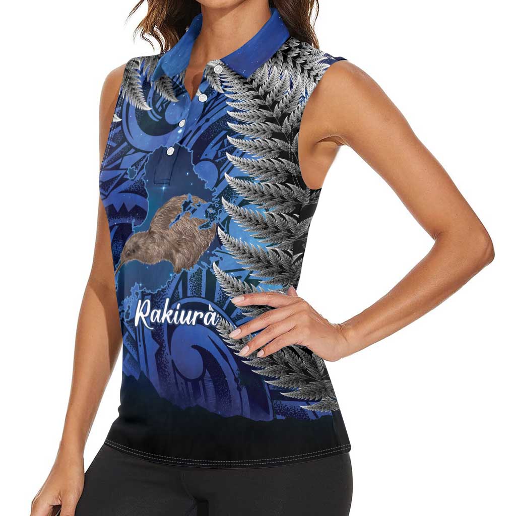 New Zealand Stewart Island Women Sleeveless Polo Shirt Rakiura Kiwi Maori Glowing Sky