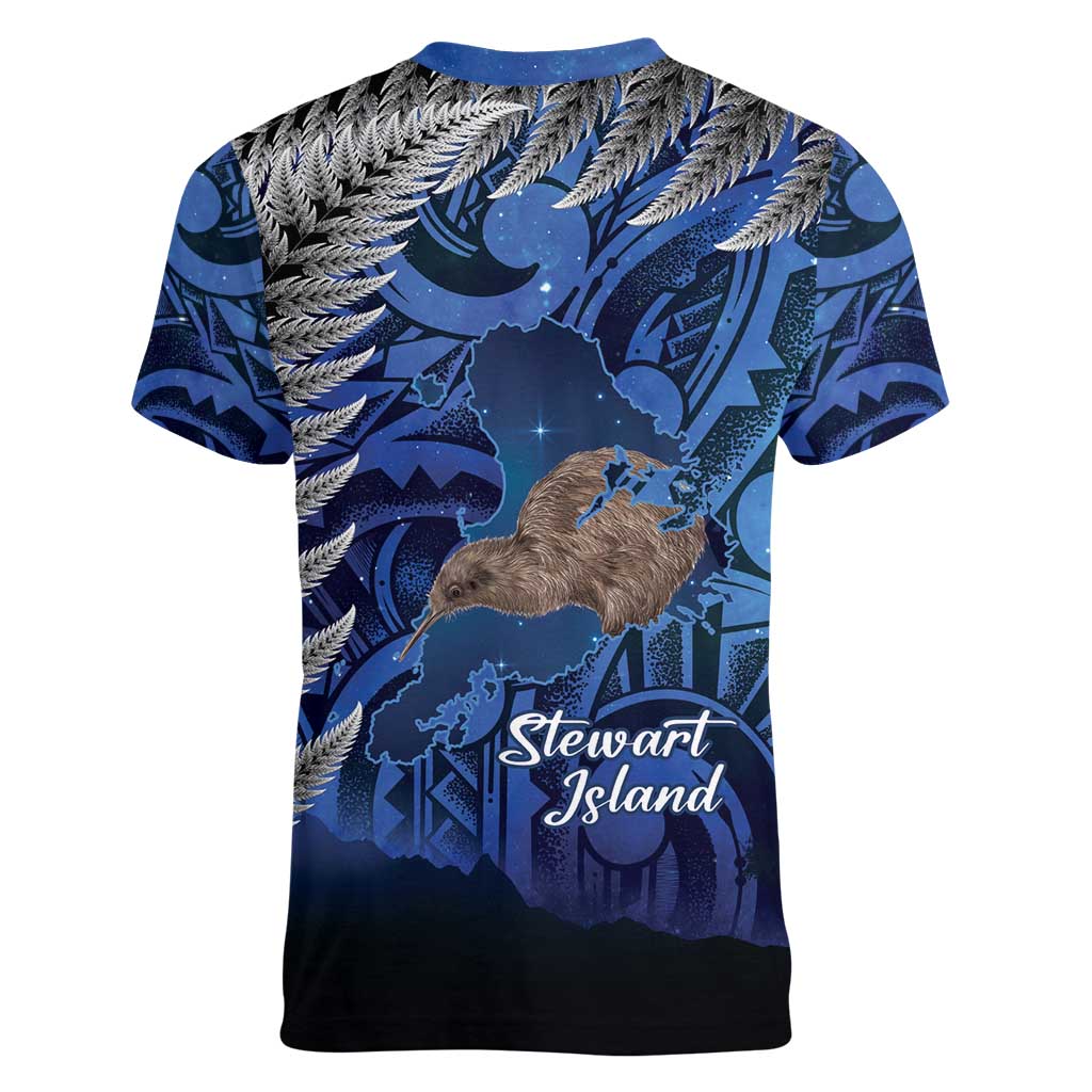 New Zealand Stewart Island Women V-Neck T-Shirt Rakiura Kiwi Maori Glowing Sky