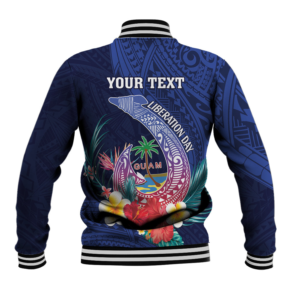Personalised Guam Liberation Day Baseball Jacket Happy 80th Anniversary Fish Hook Mix Tropical Flowers LT14 - Polynesian Pride