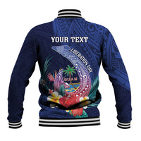 Personalised Guam Liberation Day Baseball Jacket Happy 80th Anniversary Fish Hook Mix Tropical Flowers LT14 - Polynesian Pride