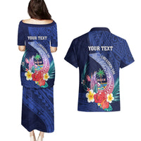 Personalised Guam Liberation Day Couples Matching Puletasi and Hawaiian Shirt Happy 80th Anniversary Fish Hook Mix Tropical Flowers LT14 - Polynesian Pride