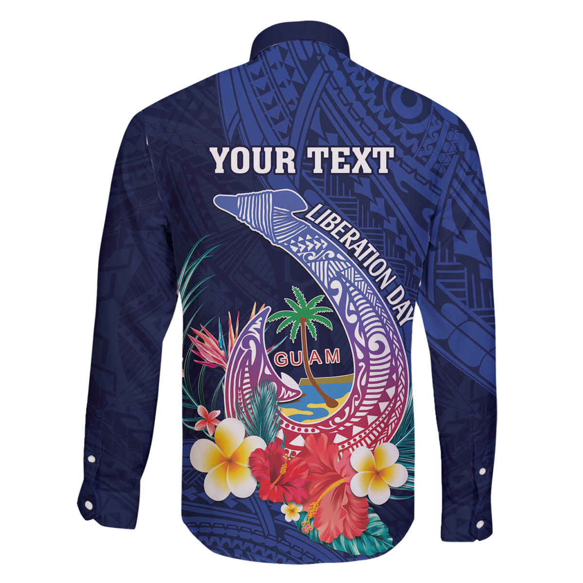 Personalised Guam Liberation Day Family Matching Puletasi and Hawaiian Shirt Happy 80th Anniversary Fish Hook Mix Tropical Flowers