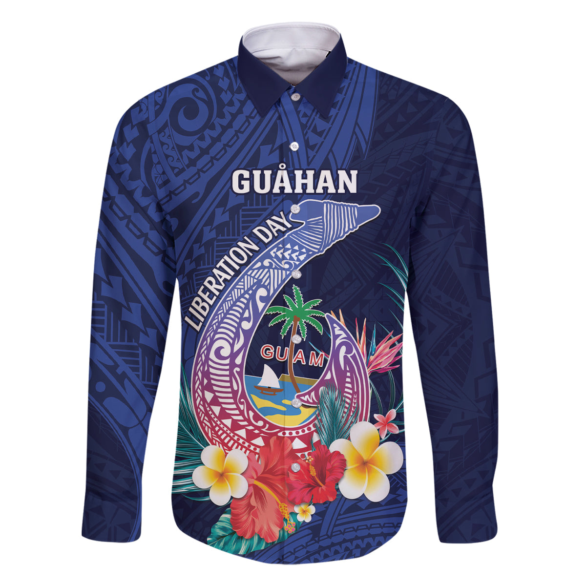 Personalised Guam Liberation Day Family Matching Tank Maxi Dress and Hawaiian Shirt Happy 80th Anniversary Fish Hook Mix Tropical Flowers