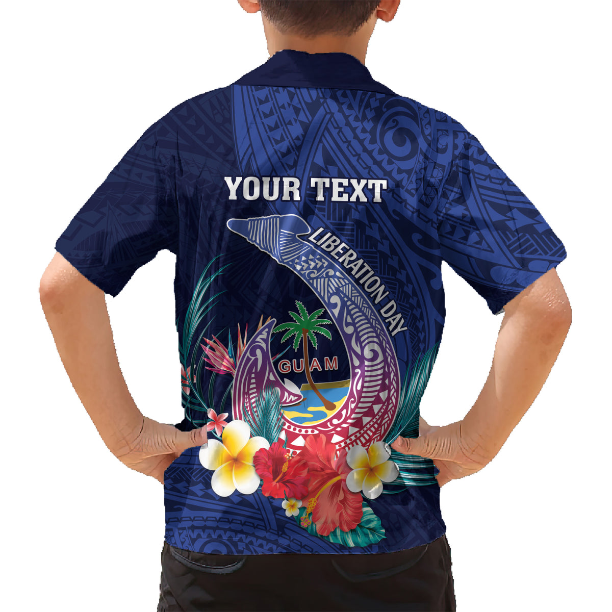 Personalised Guam Liberation Day Kid Hawaiian Shirt Happy 80th Anniversary Fish Hook Mix Tropical Flowers LT14 - Polynesian Pride