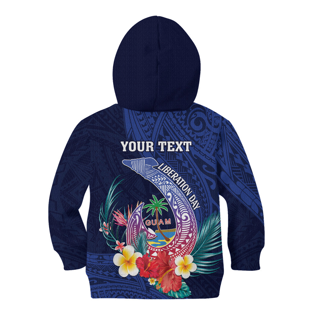 Personalised Guam Liberation Day Kid Hoodie Happy 80th Anniversary Fish Hook Mix Tropical Flowers LT14 - Polynesian Pride