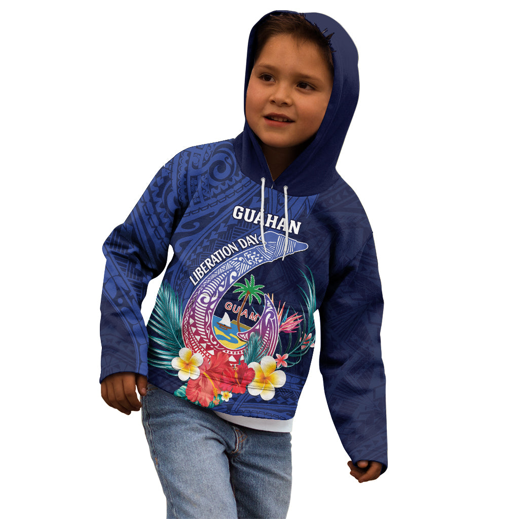 Personalised Guam Liberation Day Kid Hoodie Happy 80th Anniversary Fish Hook Mix Tropical Flowers LT14 - Polynesian Pride