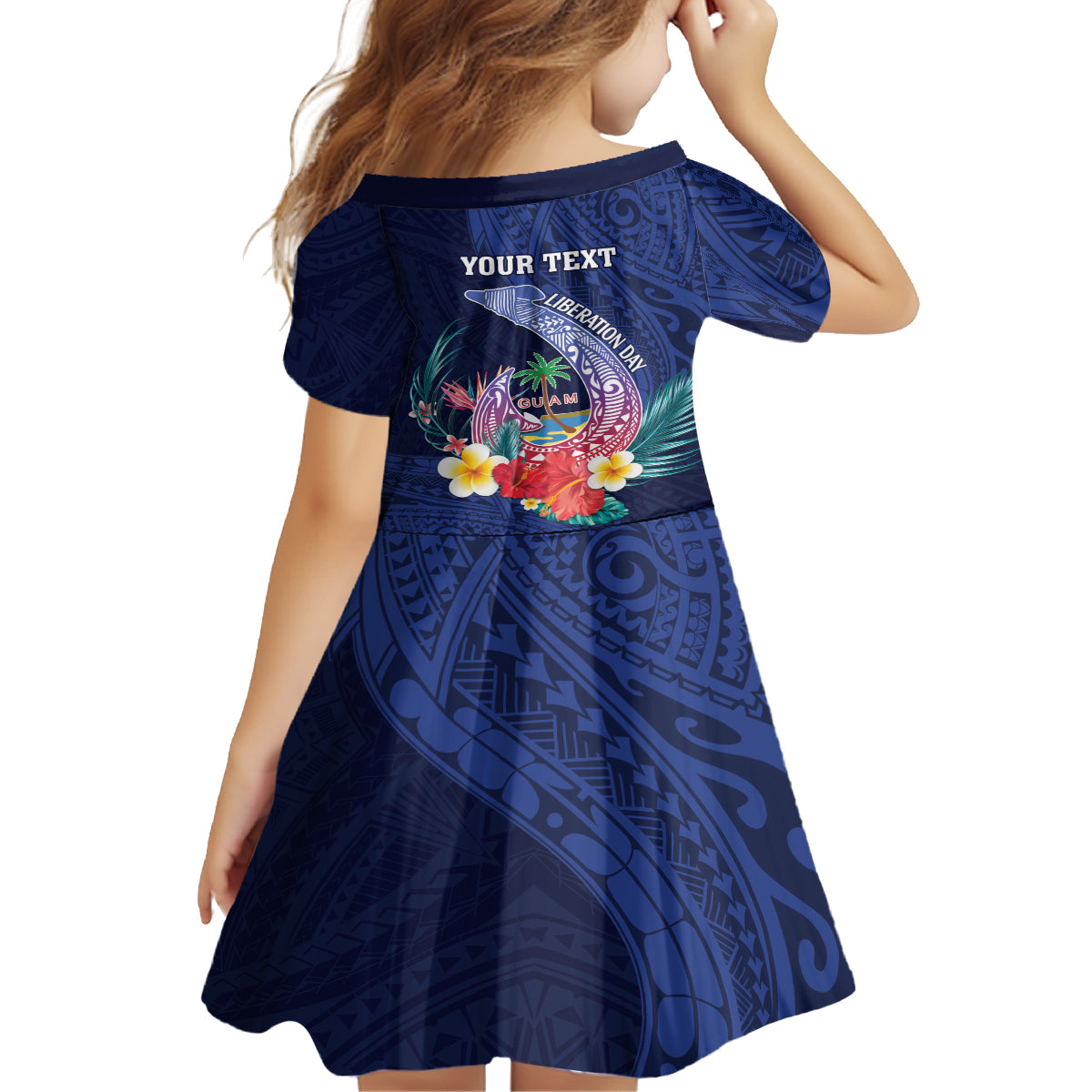 Personalised Guam Liberation Day Kid Short Sleeve Dress Happy 80th Anniversary Fish Hook Mix Tropical Flowers LT14 - Polynesian Pride