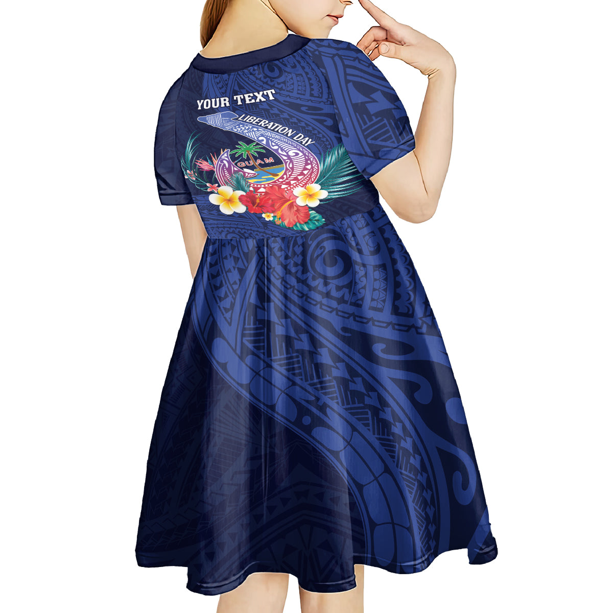 Personalised Guam Liberation Day Kid Short Sleeve Dress Happy 80th Anniversary Fish Hook Mix Tropical Flowers LT14 - Polynesian Pride