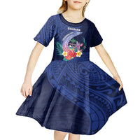 Personalised Guam Liberation Day Kid Short Sleeve Dress Happy 80th Anniversary Fish Hook Mix Tropical Flowers LT14 - Polynesian Pride