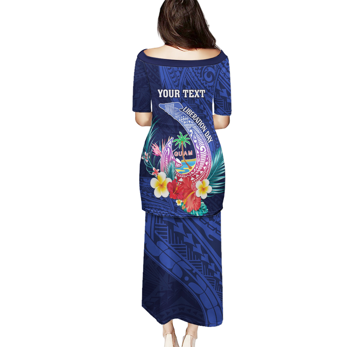 Personalised Guam Liberation Day Puletasi Happy 80th Anniversary Fish Hook Mix Tropical Flowers