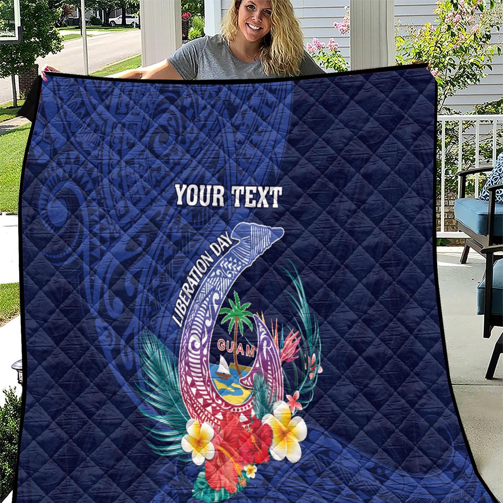 Personalised Guam Liberation Day Quilt Happy 80th Anniversary Fish Hook Mix Tropical Flowers LT14 Blue - Polynesian Pride
