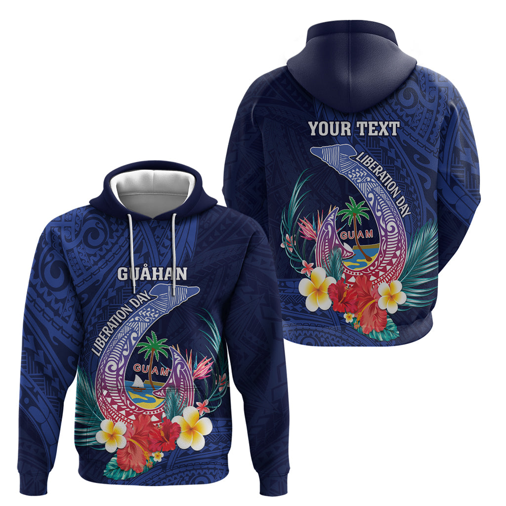 Personalised Guam Liberation Day Zip Hoodie Happy 80th Anniversary Fish Hook Mix Tropical Flowers