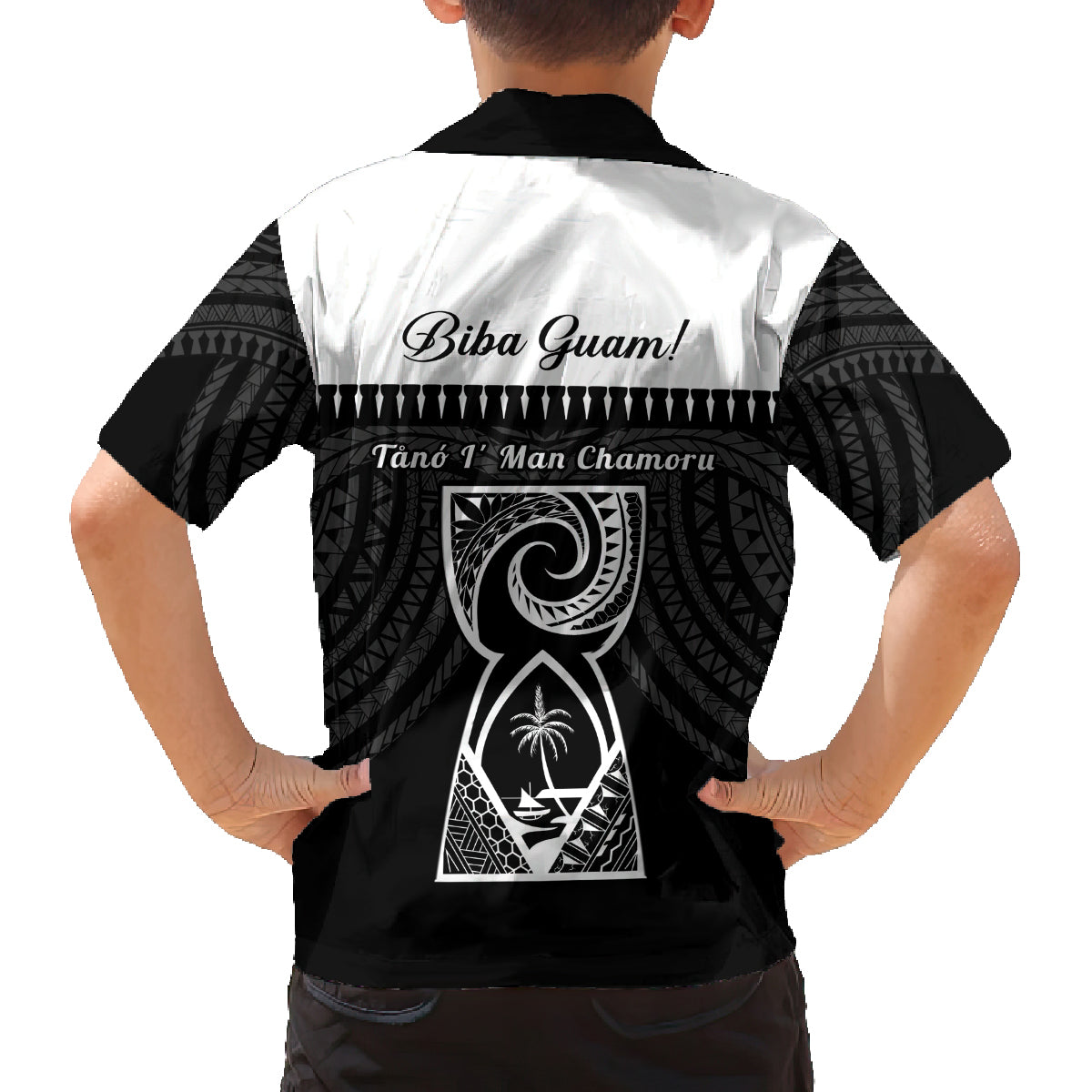 Guam Liberation Day Family Matching Off Shoulder Maxi Dress and Hawaiian Shirt Biba Guahan Chamorro 80th Anniversary - Black