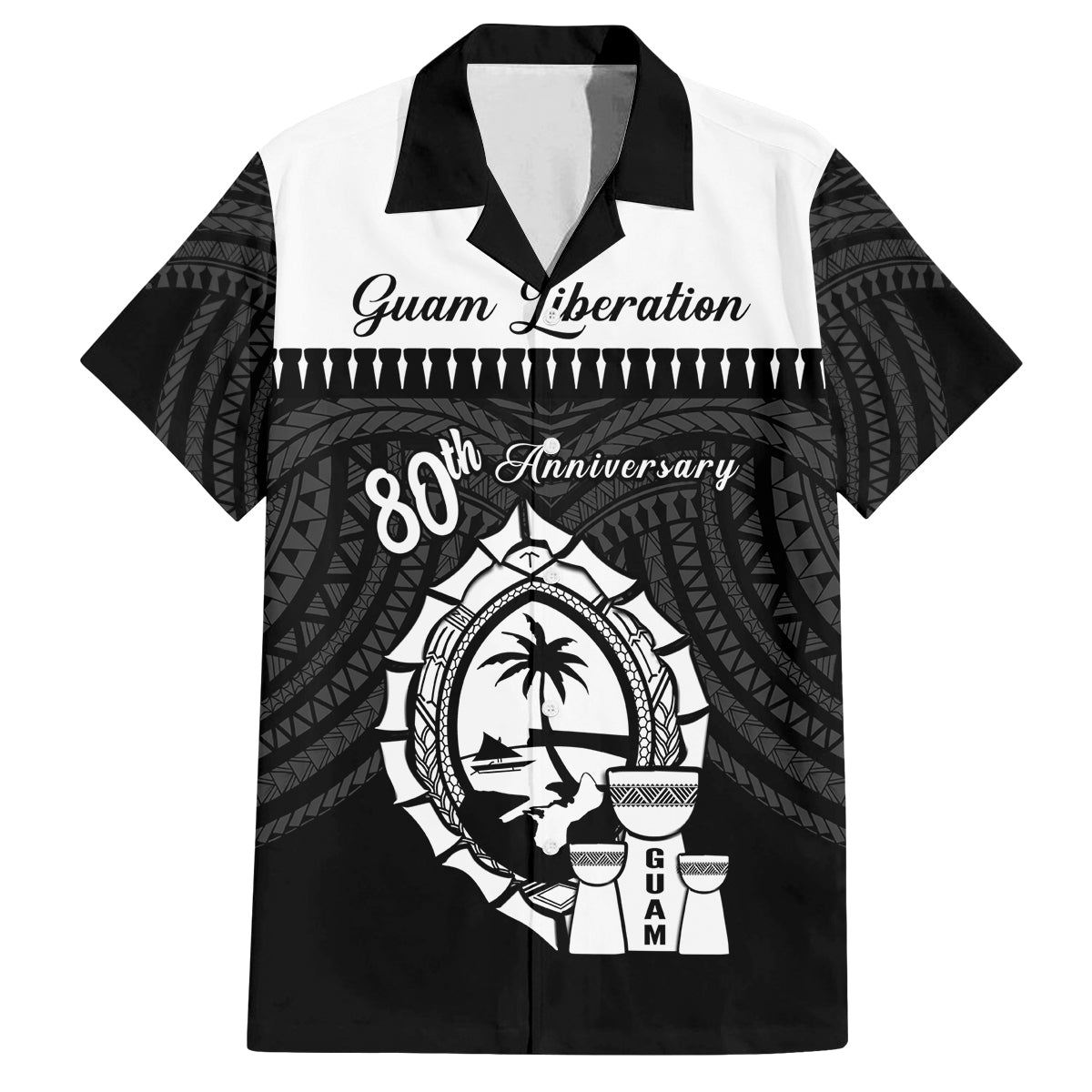 Guam Liberation Day Family Matching Tank Maxi Dress and Hawaiian Shirt Biba Guahan Chamorro 80th Anniversary - Black