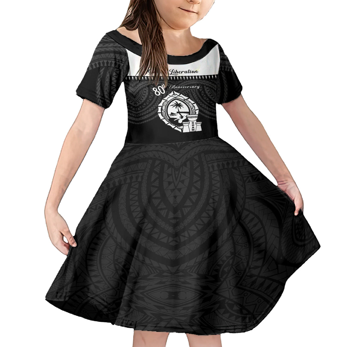 Guam Liberation Day Kid Short Sleeve Dress Biba Guahan Chamorro 80th Anniversary - Black LT14 KID Black - Polynesian Pride