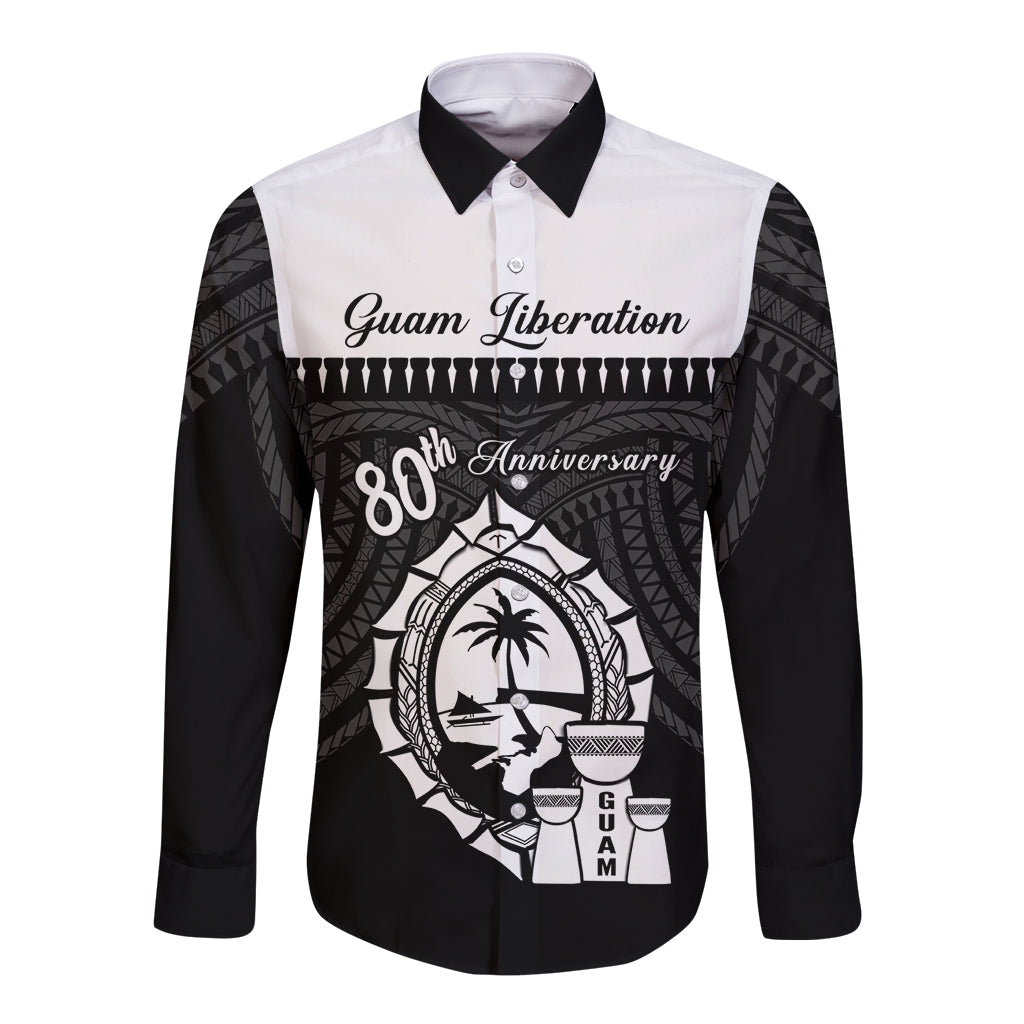 Guam Liberation Day Long Sleeve Button Shirt Biba Guahan Chamorro 80th Anniversary - Black LT14 Unisex Black - Polynesian Pride