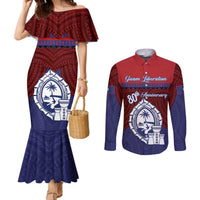 Guam Liberation Day Couples Matching Mermaid Dress and Long Sleeve Button Shirt Biba Guahan Chamorro 80th Anniversary - Blue LT14 Blue - Polynesian Pride