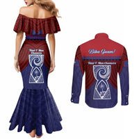 Guam Liberation Day Couples Matching Mermaid Dress and Long Sleeve Button Shirt Biba Guahan Chamorro 80th Anniversary - Blue LT14 - Polynesian Pride