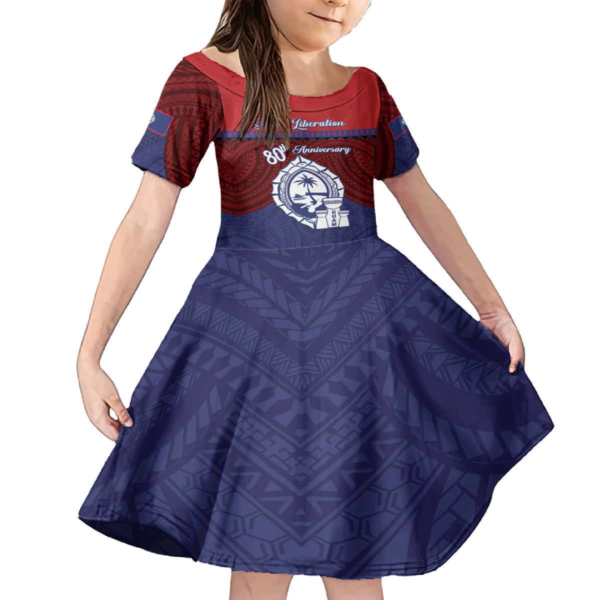 Guam Liberation Day Kid Short Sleeve Dress Biba Guahan Chamorro 80th Anniversary - Blue LT14 KID Blue - Polynesian Pride