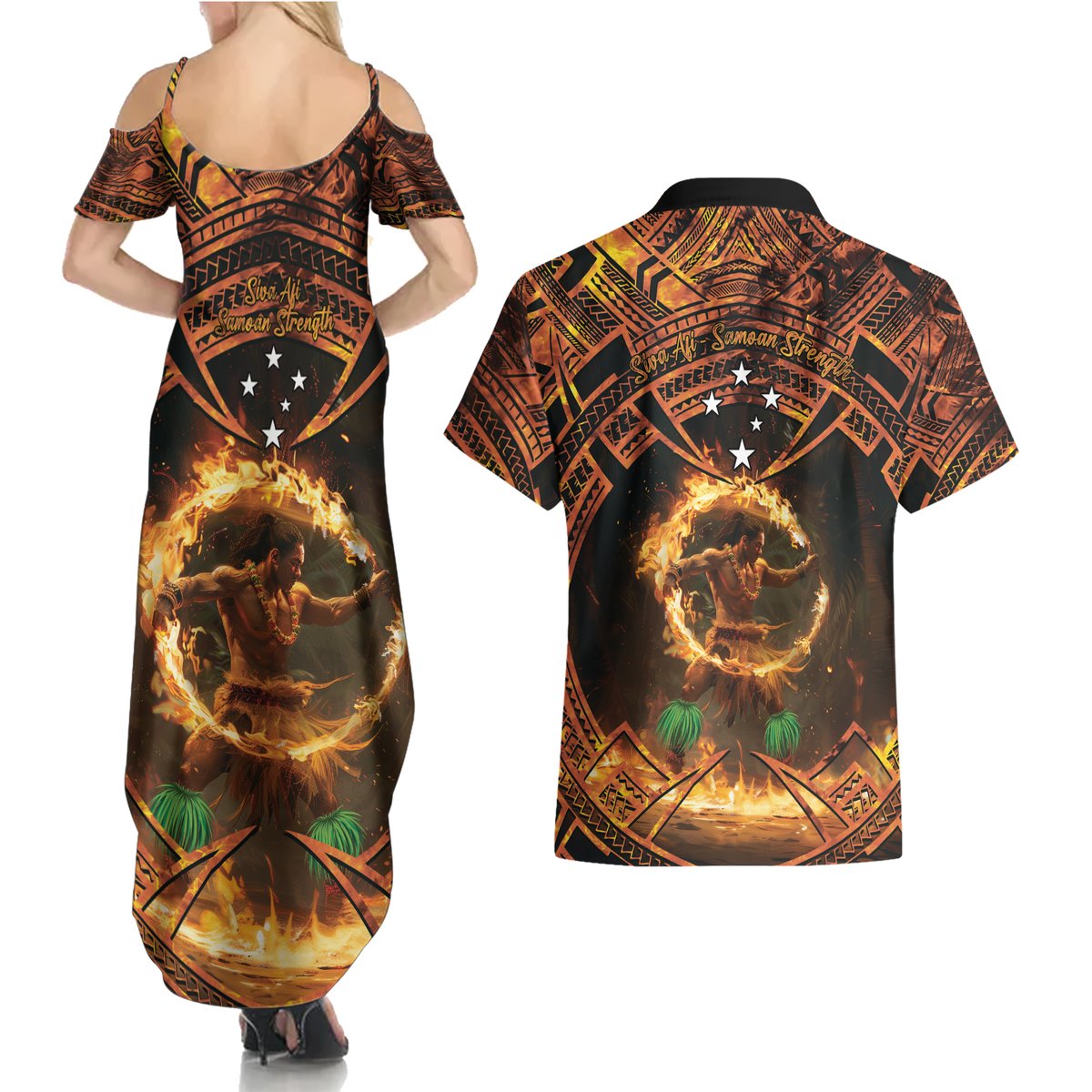 Samoa Teuila 2024 Festival Couples Matching Summer Maxi Dress and Hawaiian Shirt Samoan Siva Afi With Red Gingers