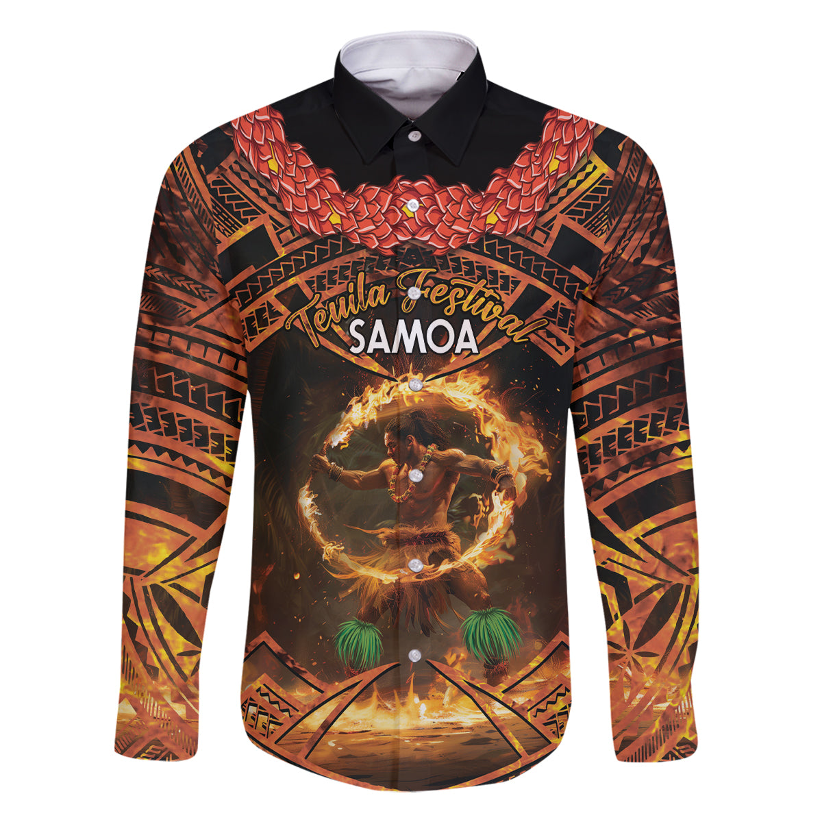 Samoa Teuila 2024 Festival Family Matching Off Shoulder Short Dress and Hawaiian Shirt Samoan Siva Afi With Red Gingers