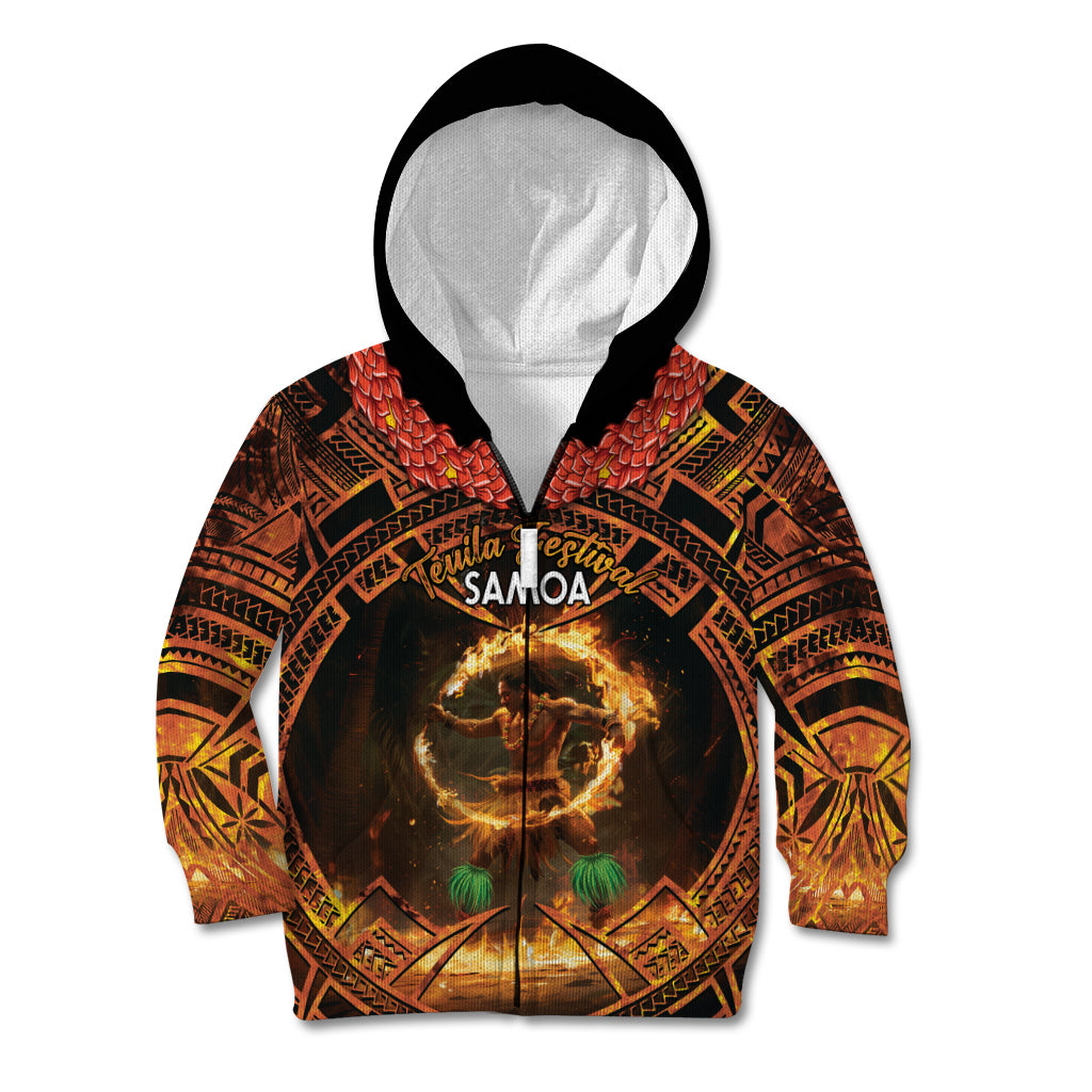 Samoa Teuila 2024 Festival Kid Hoodie Samoan Siva Afi With Red Gingers LT14 Zip Hoodie Black - Polynesian Pride