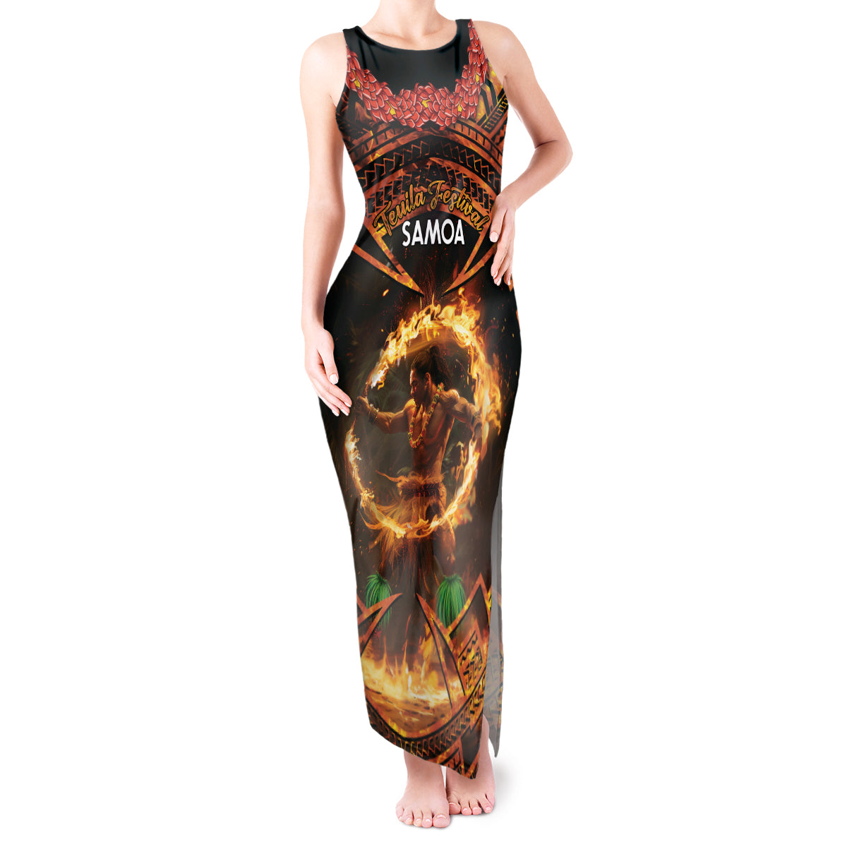 Samoa Teuila 2024 Festival Tank Maxi Dress Samoan Siva Afi With Red Gingers